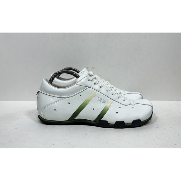 Diesel Evelyn Shoes Womens Sz 10 White Green Leather Sneakers Retro Y2K Vintage - Picture 1 of 9